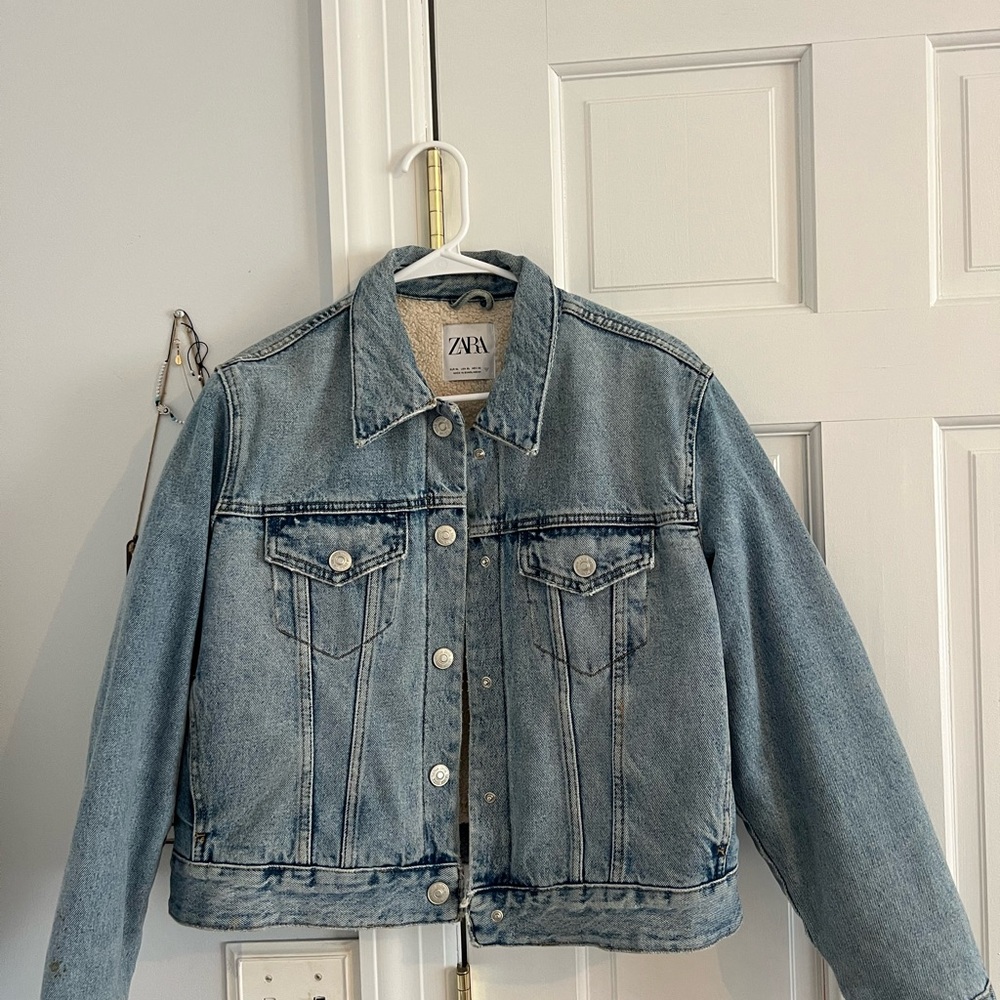 Zara Blue Denim Jacket with Sherpa Lining